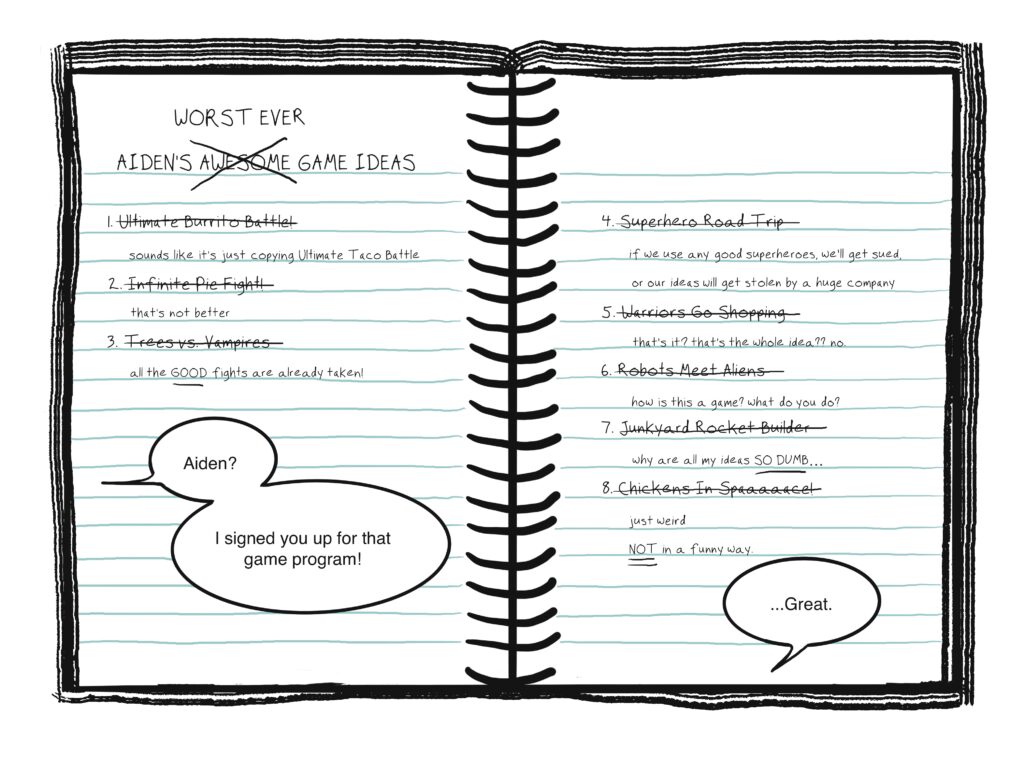 2-page layout for Game Jam Team by Kelly Jones.